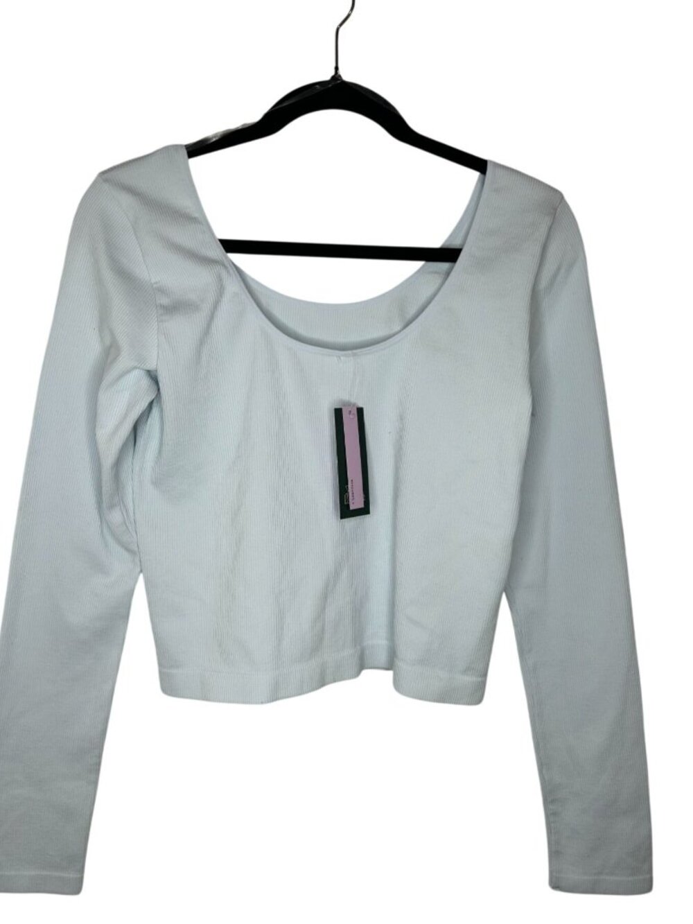 NWT Wild Fable Light Blue Ribbed Long Sleeve Scoop Neck Crop Top Womens XL